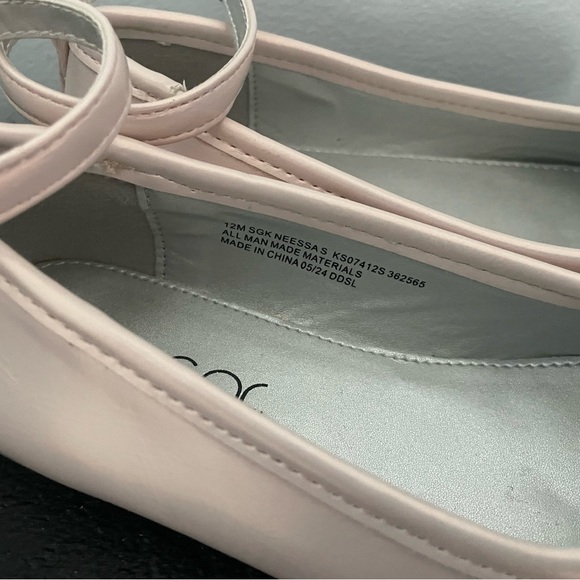 Sugar Blush Pink Ankle Strap Ballet Flats with Bow - Picture 4 of 5